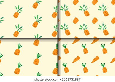carrot vegetables pieces seamless pattern on yellow background for print on packaging, merchandise.  orange carrot vegetable slices pattern background. pattern of carrot slice organic foods background