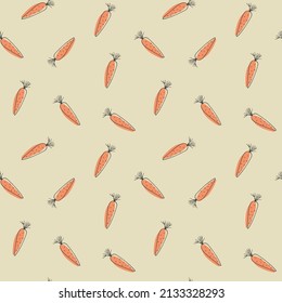 Carrot Vegetables seamless pattern. Vegetarian healthy bio food background, Vegan organic eco products. Vector illustration.