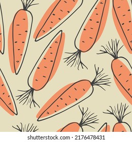 Carrot Vegetables seamless pattern. Vegetarian healthy bio food background, Vegan organic eco products. Vector illustration.