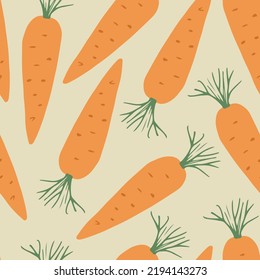 Karotten Gemüse nahtlose Muster. Vegetarische gesunde Bio-Lebensmittel-Hintergrund, Veganische ökologische Produkte. Vektorgrafik.