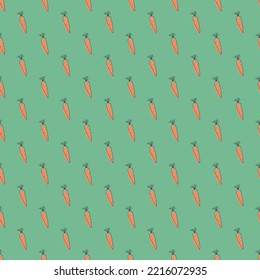 Carrot Vegetables seamless pattern. Vegetarian healthy bio food background, Vegan organic eco products. Vector illustration.