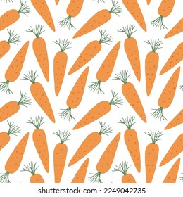 Vegetales de zanahoria sin fisuras. Antecedentes vegetarianos sanos de alimentos biológicos, productos ecológicos vegan orgánicos. Ilustración vectorial.