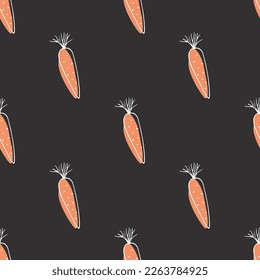 Carrot Vegetables seamless pattern. Vegetarian healthy bio food background, Vegan organic eco products. Vector illustration.