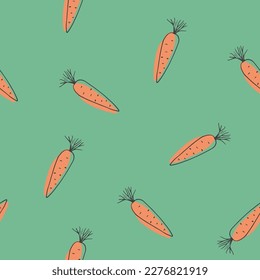 Carrot Vegetables seamless pattern. Vegetarian healthy bio food background, Vegan organic eco products. Vector illustration.