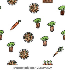 Carrot Vitamin Juicy Vegetable Vector Seamless Pattern Thin Line Illustration