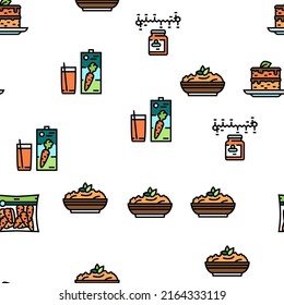 Carrot Vitamin Juicy Vegetable Vector Seamless Pattern Thin Line Illustration