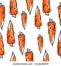 Carrot watercolor seamless pattern.Vector Design. Hand draw  seamless pattern. Organic food. Vegan.