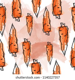 Carrot watercolor seamless pattern.Vector Design. Hand draw  seamless pattern. Organic food. Vegan.