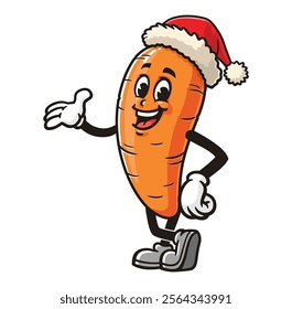 Carrot wearing a christmas hat,  Cartoon Character Mascot Illustration Vector Clip-art Hand-drawn Logo Design