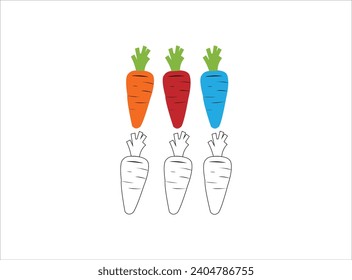 Carrot in whole and sliced pieces,Isolated orange cartoon,Set of different vegetables cartoon,Fresh carrots on white background,Orange carrot vegetable salad agriculture farm product,with green leaves