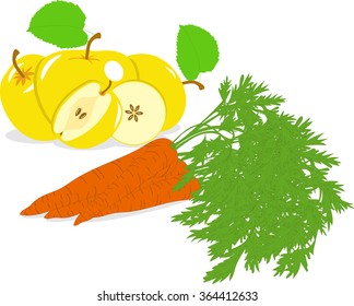 Carrot and yellow apple, vector illustrations on a transparent background