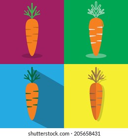 Carrots - 4 different colorful flat designs of carrot icons with shadows