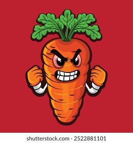 Carrot's angry face character with green leaf vagetable.