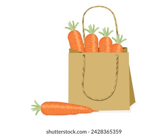 Zanahorias en una bolsa sobre un fondo blanco