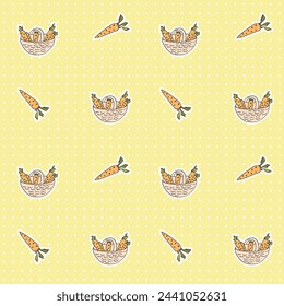 Carrots and baskets seamless pattern. Cute vector template for baby fabrics, paper, wallpaper and backgrounds.