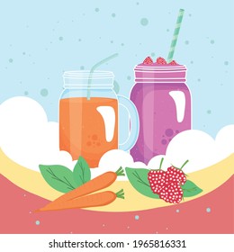carrots and berries smoothies drink glasses