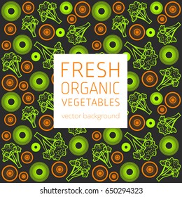 Carrots, broccoli, abstract vegetable postcard, fresh organic vegetables, vector illustration, organic food, healthy eating, vector background