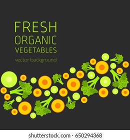 Carrots, broccoli, abstract vegetable postcard, fresh organic vegetables, vector illustration, organic food, healthy eating, vector background