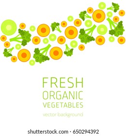 Carrots, broccoli, abstract vegetable postcard, fresh organic vegetables, vector illustration, organic food, healthy eating, vector background