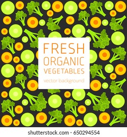 Carrots, broccoli, abstract vegetable postcard, fresh organic vegetables, vector illustration, organic food, healthy eating, vector background