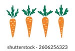 carrots cartoon silhouette icon doodle hand drawn set. colorful carrot drawing clipart symbol collection. Vector illustration