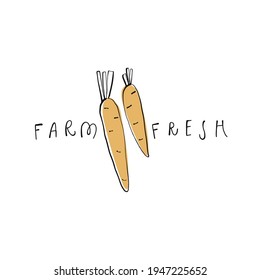 Carrots drawn with ink pen. Handwritten phrase Farm fresh. Vector illustration