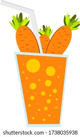 Carrots in glass of carrot juice. Fresh carrots juice on white background. Vector illustration.