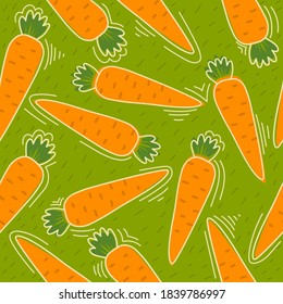 Carrots, hand drawn seamless pattern. Overlapping background, vegetables vector. Colorful illustration with food. Decorative wallpaper, good for printing. Design backdrop