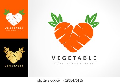 Carrots Heart Logo Vector. Vegetable Store Design.