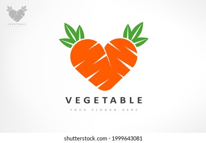 Carrots heart logo vector. Vegetable store design.