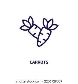 carrots icon from agriculture farming and gardening collection. Thin linear carrots, carrot, food outline icon isolated on white background. Line vector carrots sign, symbol for web and mobile