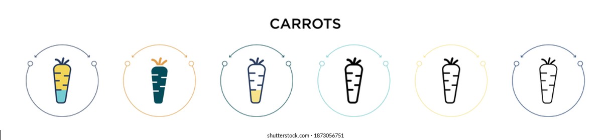 Carrots icon in filled, thin line, outline and stroke style. Vector illustration of two colored and black carrots vector icons designs can be used for mobile, ui, web
