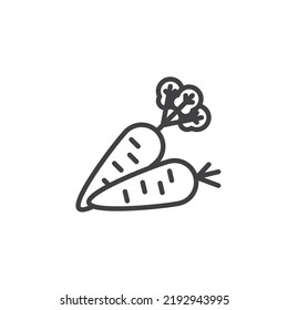 Carrots leaf line icon. linear style sign for mobile concept and web design. Carrot outline vector icon. Symbol, logo illustration. Vector graphics
