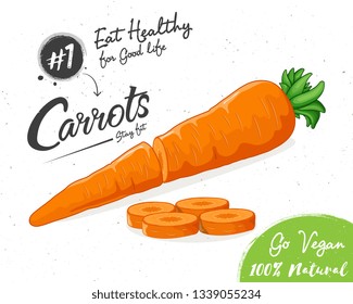 Carrots with leaves and carrot slices. Vector illustration