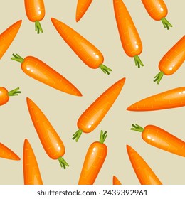 Zanahorias sobre un fondo claro. Zanahorias naranjas. Vista desde arriba. Papel pintado Zanahoria. Patrón sin fisuras de zanahoria vector plano. Fondo decorativo con verduras.