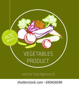 Carrots, peppers, cucumber, eggplant, beetroot, tomato, broccoli, green peas, vegetable set, vector background, fresh vegetables, healthy diet, greeting card
