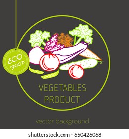 Carrots, peppers, cucumber, eggplant, beetroot, tomato, broccoli, green peas, vegetable set, vector background, fresh vegetables, healthy diet, greeting card
