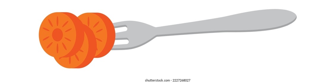 Carrots pieces on fork flat icon Tasty vegetable