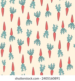 carrots seamless pattern with cute hand drawn vegetables for wallpaper, textile prints, packaging, backgrounds, wrapping paper, fabric, etc. EPS 10