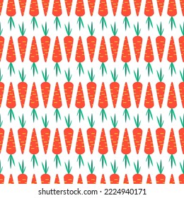 Carrots seamless pattern. Cute orange  flat vegetable with green leaves. Scrapbook, print, textile, fabric design. Vegetarian natural food collection. Vector illustration