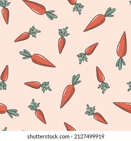Carrots seamless pattern with hand drawn doodles. Good for wrapping paper, wallpaper, textile, nursery room decor, prints, scrapbooking, stationary, gardening, etc. EPS 10