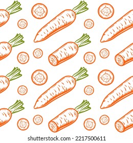 Zanahorias, sin costura. Ilustración vectorial de zanahorias aisladas en un fondo blanco.