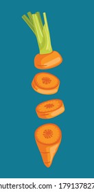 Carrots sliced isolated on a green background.