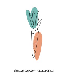 Carrots in the style of line art with colored spots. vector illustration