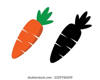  carrots vector icon and silhouette isolated on white background