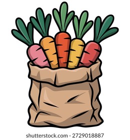 Icono de verduras de zanahorias con Ilustración vectorial de bolso
