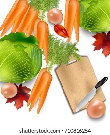 Carrots and a wood cutting board Vector illustrations