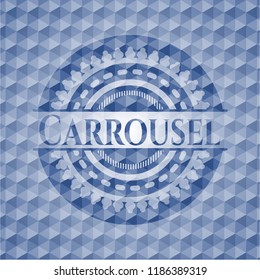 Carrousel blue emblem with geometric pattern background.
