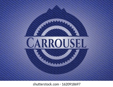 Carrousel emblem with denim texture. Vector Illustration. Detailed.