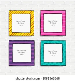 Carrtoon style. Decorative vector template frame. photo frames for kids picture or or funny photos. Scrapbook design concept. Insert your picture.